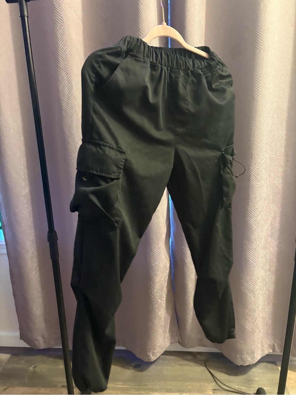 Kids Black Cargo Jogger Pants with Elastic Waistband